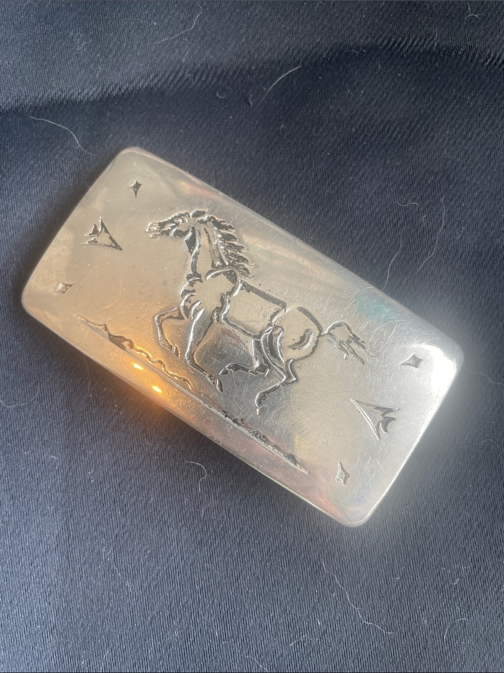 Silver Tone Horse Engraved Decorative Box chambers company 3”